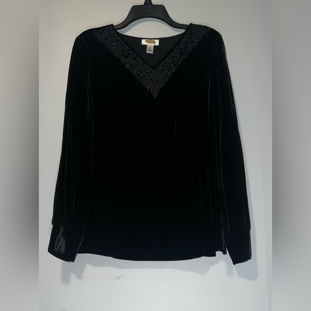 Talbots Black Velvet V-Neck Blouse